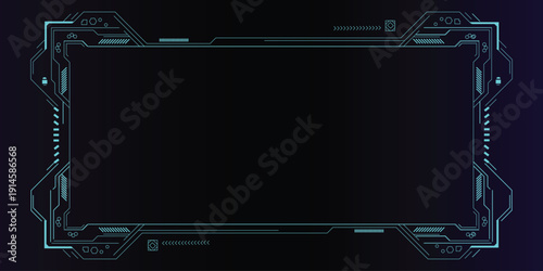 Futuristic hud frame border element glowing cyan lines on dark background for gaming interface or scifi display