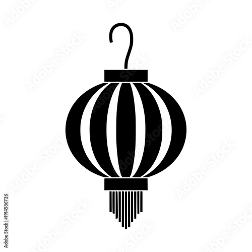 Minimal Chinese Festival Lantern with Ribbed Oval Design Vector Illustration