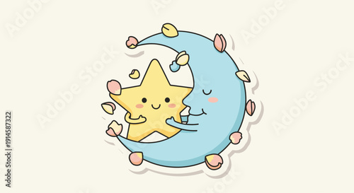 Moon and Star with Cute Hugging Scene