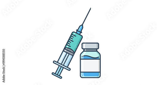A medical icon set featuring a syringe and vaccine bottle, symbolizing emergency relief and healthcare support with a clean and simple design.