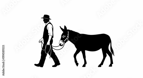 Man Leading a Donkey Silhouette Illustration
