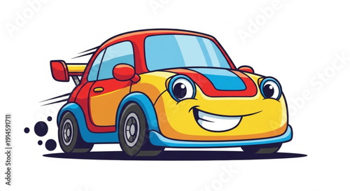 Cheerful Cartoon Race Car Illustration