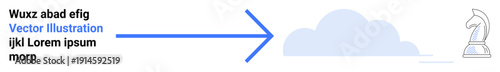 Data migration, cloud computing, digital strategy, innovation, leadership, technology. An arrow pointing to a cloud and a chess knight. Data migration and cloud computing concept