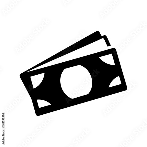 Black icon of three banknotes symbolizing money, finance, cash, payment, and wealth Vector, illustration