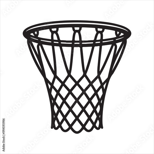 Basketball hoop with net silhouette vector,  A stark black silhouette of a basketball hoop net flat isolated vector white background