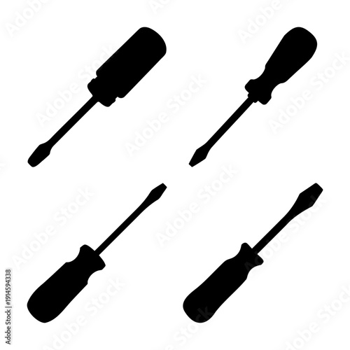 Four flat-head screwdriver silhouettes in a minimalist design for repair and construction