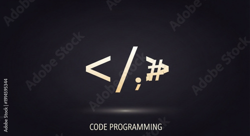 Golden coding symbols on dark background for programming concept