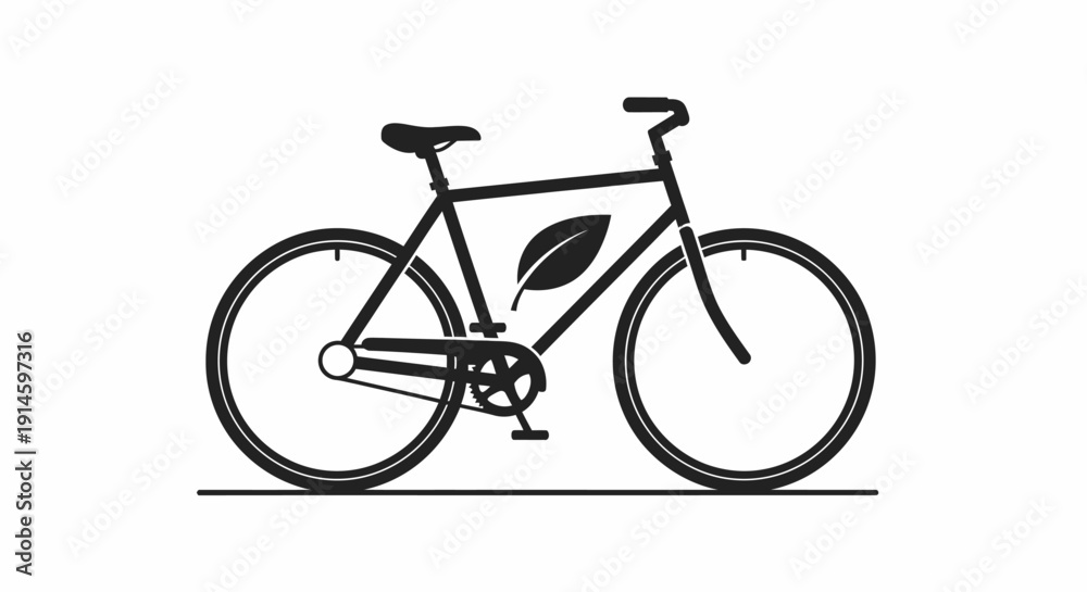 Obraz premium Eco-Friendly Bicycle Silhouette with Leaf Symbol Illustration