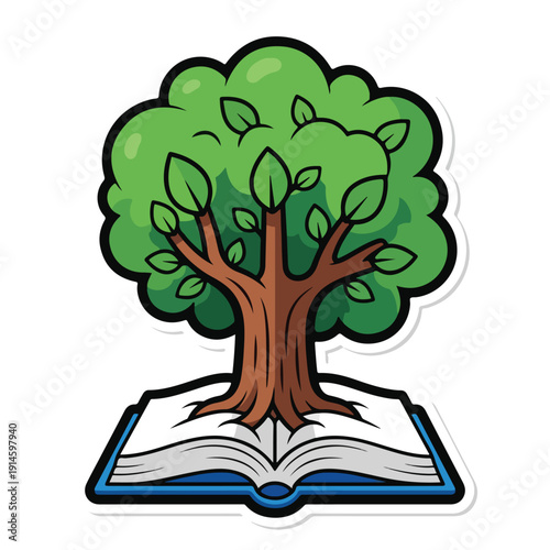 A tree grows out of an open book
