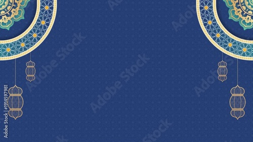 Cinematic Eid Mubarak animation with deep blue backdrop, luminous golden mandala pattern