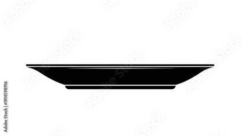 Side view silhouette of a ceramic dinner plate or shallow bowl icon, minimalist kitchenware vector illustration isolated on white background.