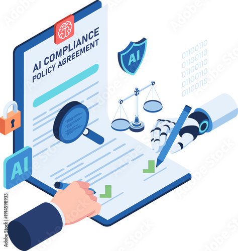 Isometric Robot and Human Sign AI Compliance Agreement