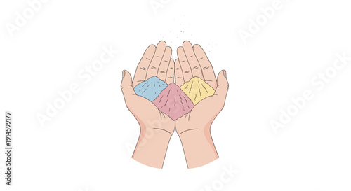 Hands holding colorful piles of powder or sand.