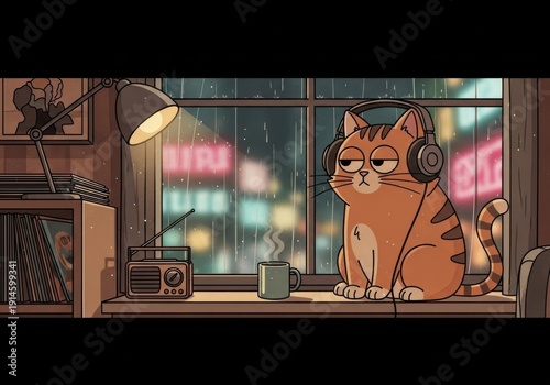 A cute orange kitten sits on the window in this funny vector illustration art, perfect for a pet greeting card or kitty birthday design