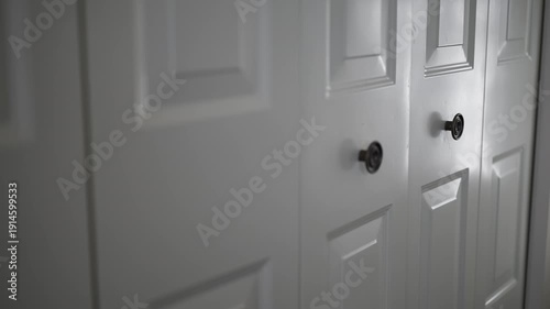 White paneled closet doors with round knobs