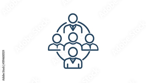 Stylized icon representing a group of people enclosed within a circle. Simple design in blue lines on white