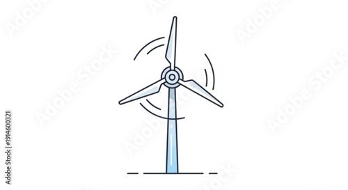 Wind turbine generating clean energy with rotating blades outdoors