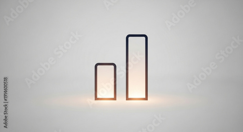Modern minimalist glowing rectangular lamps on gray background with soft lighting and subtle shadow
