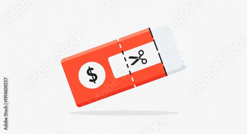 Cutting coupon with dollar sign and scissors on red background