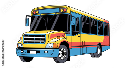 Colorful school bus or public transport vehicle illustration isolated on white.