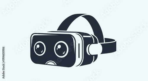 Virtual reality headset with adjustable strap and goggles on plain background
