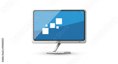 Modern computer monitor with blue screen and white squares on display