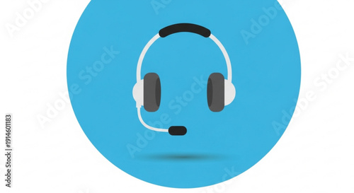 Customer service headset icon with microphone on blue background for support and help