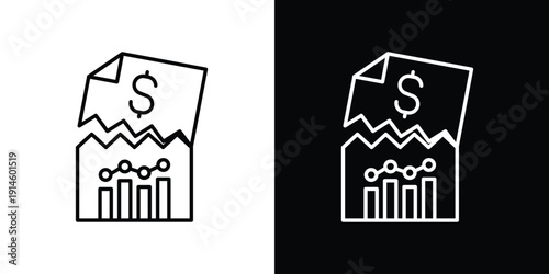 Financial Chart with Torn Dollar Bill Icon Representing Financial Crisis and Economic Decline