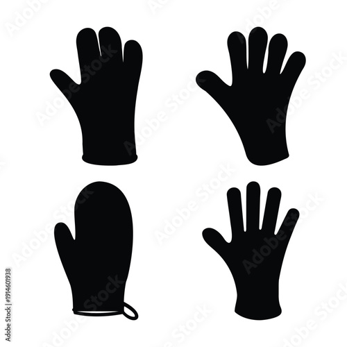 Collection of black hand silhouettes featuring various gestures and protective gloves