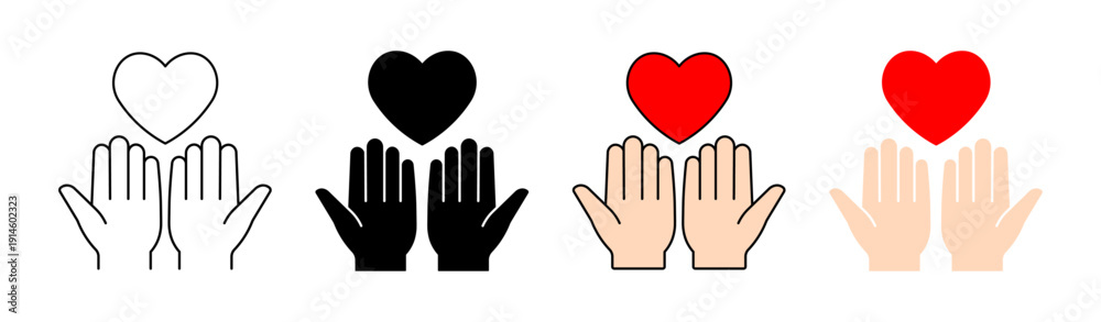 Obraz premium heart in hands icons. flat single icon set of hands holding heart symbol for charity and care