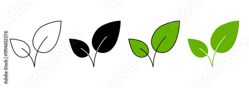 green leaf icons. green leaves and organic sprouts single icon set for eco friendly design