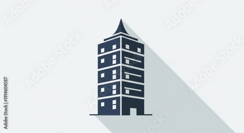 Modern dark blue building with white accents casting a shadow