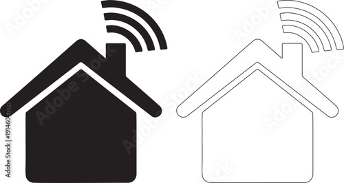 Smart home icon set. Vector house building with wifi signal wave for internet connection and wireless technology isolated on  transparent.