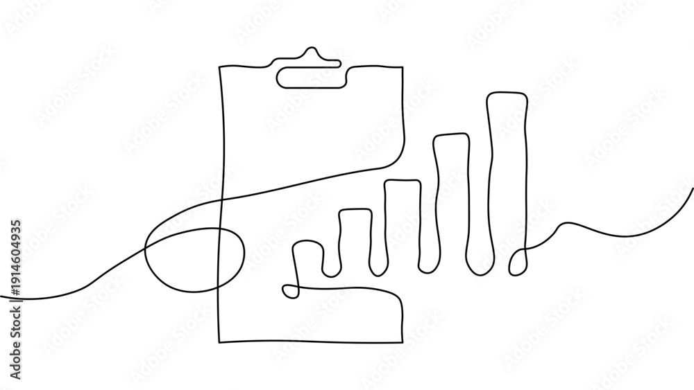 Obraz premium line art business chart. minimalistic continuous line drawing of a clipboard with a rising bar chart symbolizing business growth and productivity