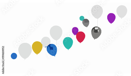 Dynamic 3D Realistic Celebration Balloons with Chrome and Transparent Effects on White