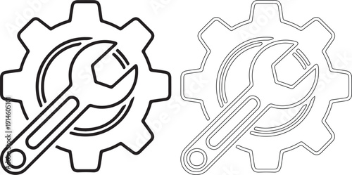 Service and repair icon set. Vector gear and wrench tool symbol for maintenance and technical support isolated on  transparent .