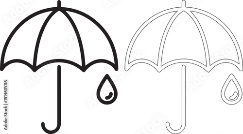 Umbrella icon set. Vector rain protection symbol with water drop for weather forecast and insurance isolated on transparent .