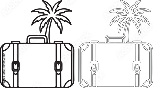 Travel suitcase icon set. Vector luggage bag with palm tree symbol for summer vacation and holiday trip isolated on  transparent .