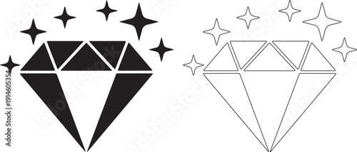 Black and white diamond icons with starbursts