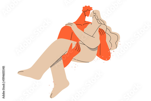 Abstract illustration of a man holding woman, Romance, Connection, Embracing, Symbol of love.