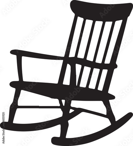 Dark silhouette of wooden rocking chair for relaxation isolated on transparent background