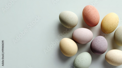 Pastel Speckled Eggs on a Light Background