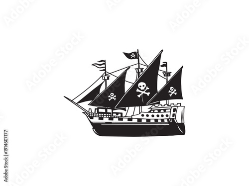 Classic pirate ship with a cool skull, vector illustration