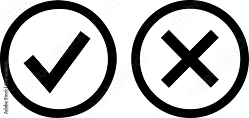 Checkmark and cross icons in circles for decision making