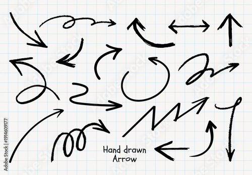 Hand Drawn Arrows On Grid Design Set