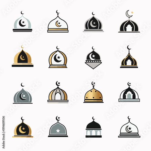 Dome Icons with Crescent Moon