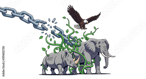 Freedom for Animals from Chains and Captivity Illustration.