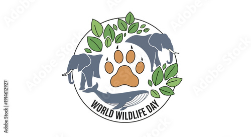 World Wildlife Day logo with animals and leaves.