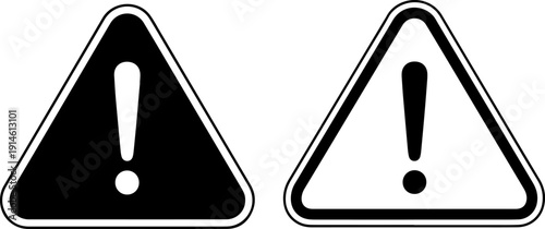 Warning signs with exclamation marks in black and white