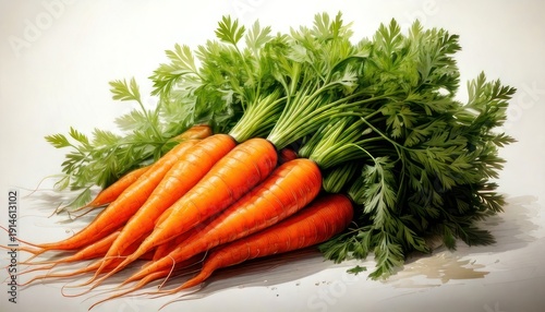 Fresh Carrots with Green Tops - A Vibrant Vegetable Display.